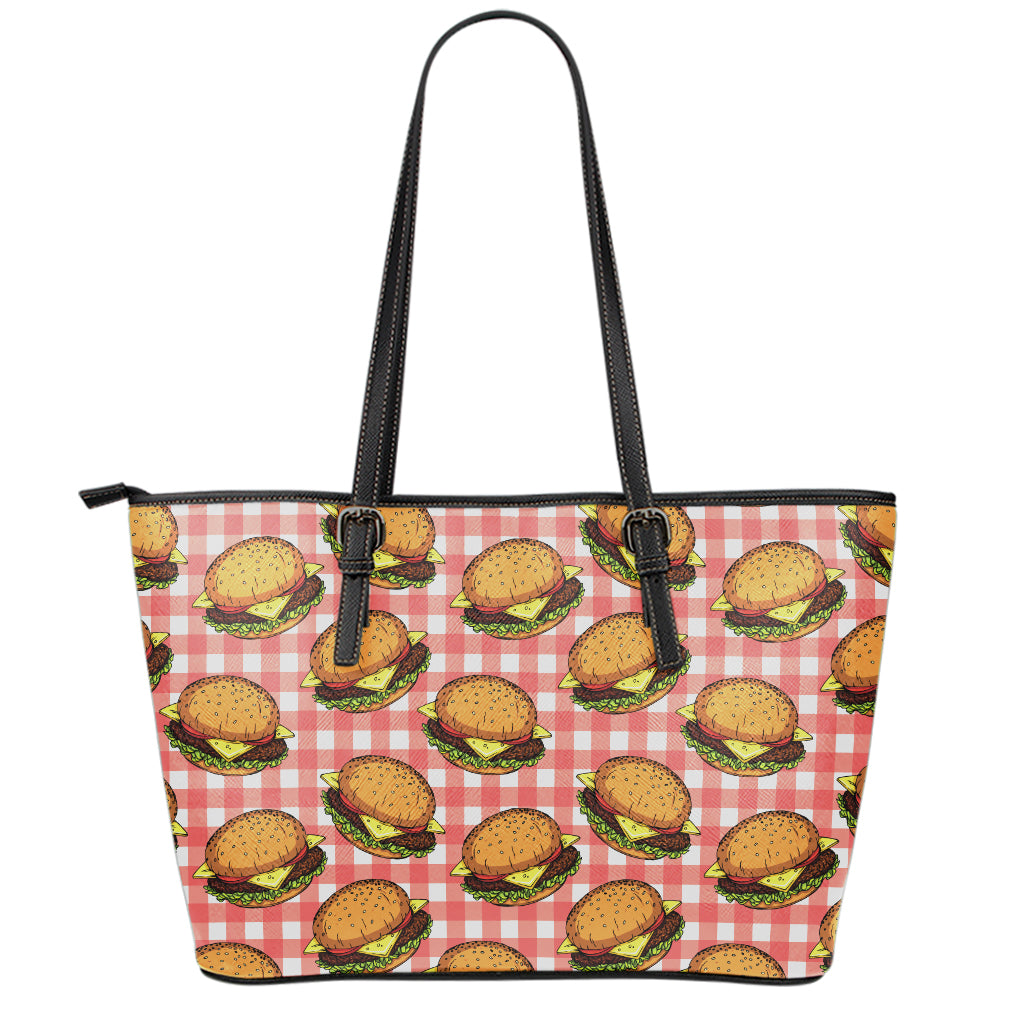 Hamburger Plaid Pattern Print Leather Tote Bag