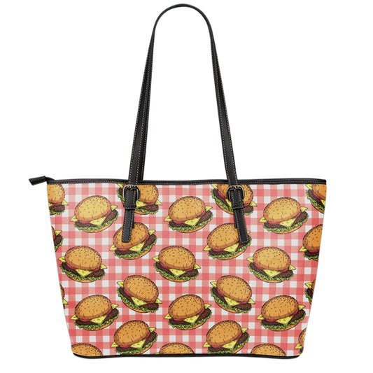 Hamburger Plaid Pattern Print Leather Tote Bag