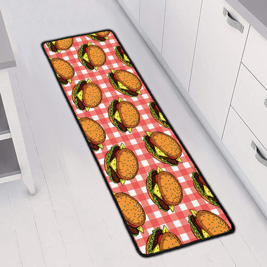 Hamburger Plaid Pattern Print Long Kitchen Mat