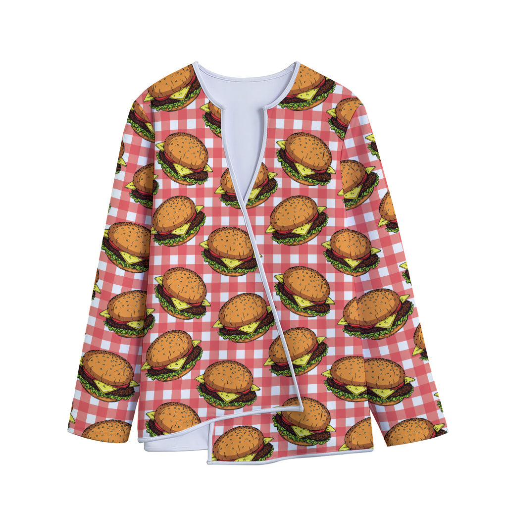 Hamburger Plaid Pattern Print Long Sleeve Short Coat