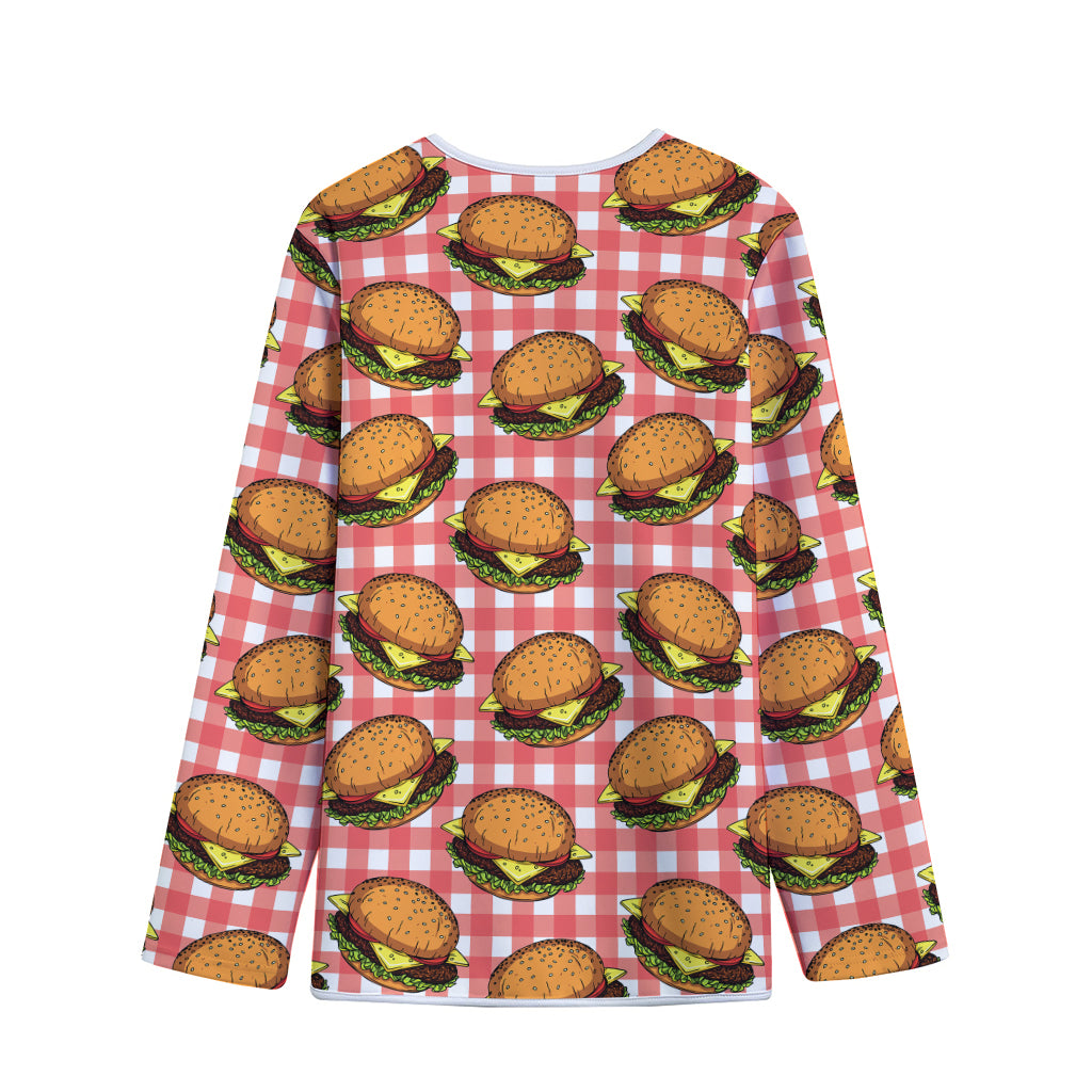 Hamburger Plaid Pattern Print Long Sleeve Short Coat