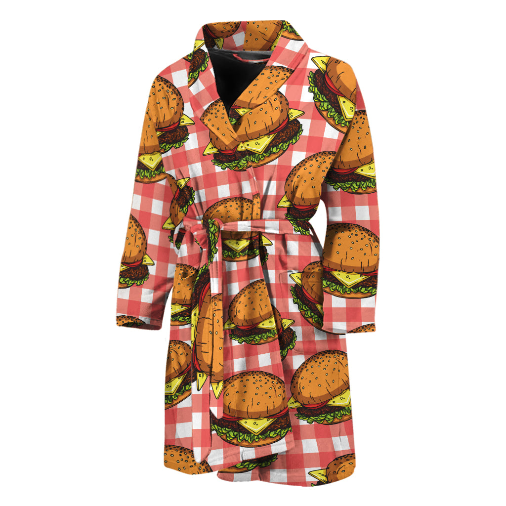 Hamburger Plaid Pattern Print Men's Bathrobe