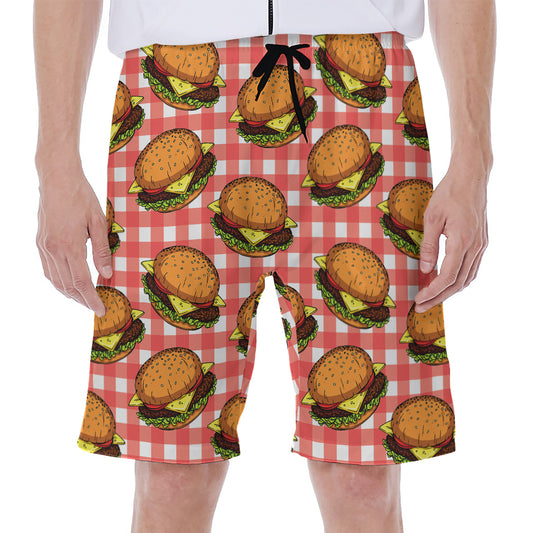 Hamburger Plaid Pattern Print Men's Beach Shorts