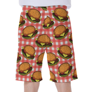 Hamburger Plaid Pattern Print Men's Beach Shorts