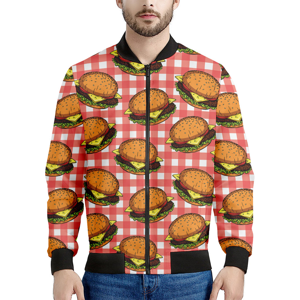 Hamburger Plaid Pattern Print Men's Bomber Jacket