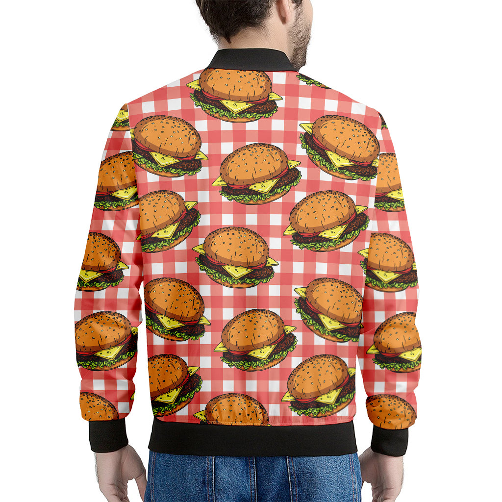 Hamburger Plaid Pattern Print Men's Bomber Jacket