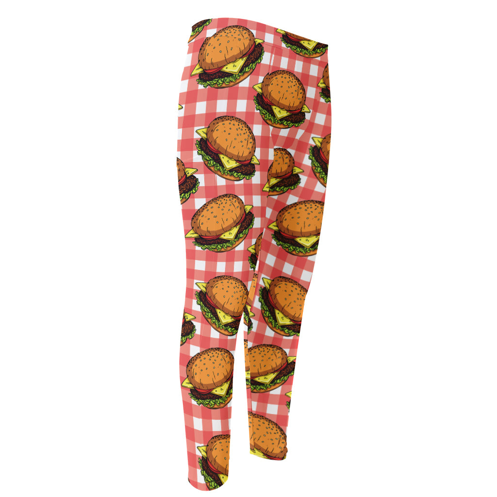 Hamburger Plaid Pattern Print Men's Compression Pants