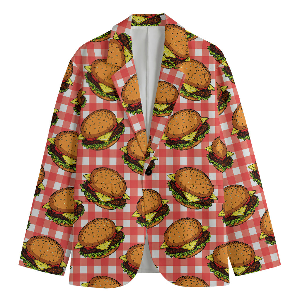 Hamburger Plaid Pattern Print Men's Cotton Blazer