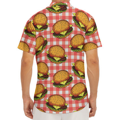 Hamburger Plaid Pattern Print Men's Deep V-Neck Shirt