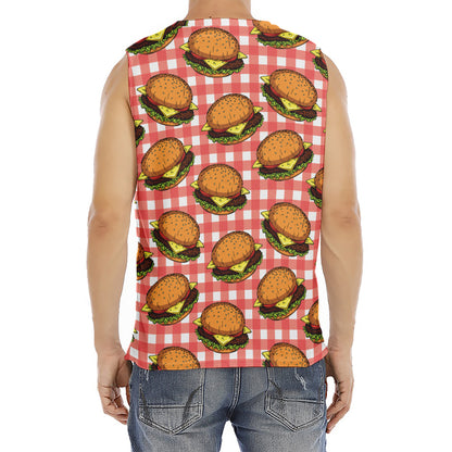 Hamburger Plaid Pattern Print Men's Fitness Tank Top