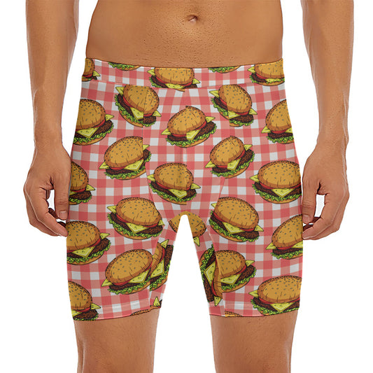 Hamburger Plaid Pattern Print Men's Long Boxer Briefs