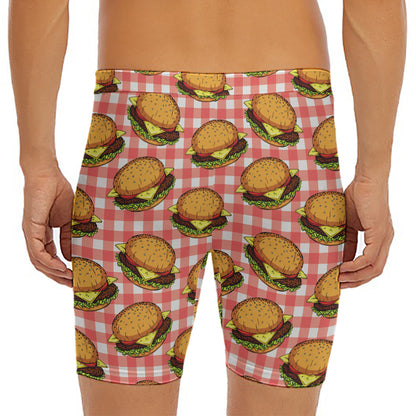 Hamburger Plaid Pattern Print Men's Long Boxer Briefs