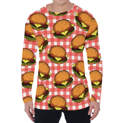 Hamburger Plaid Pattern Print Men's Long Sleeve T-Shirt