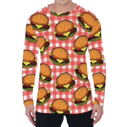 Hamburger Plaid Pattern Print Men's Long Sleeve T-Shirt