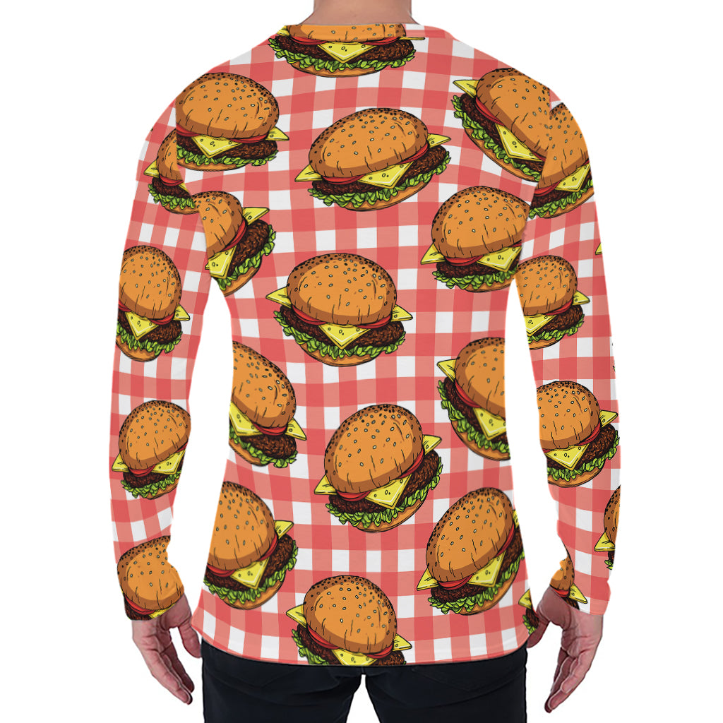 Hamburger Plaid Pattern Print Men's Long Sleeve T-Shirt