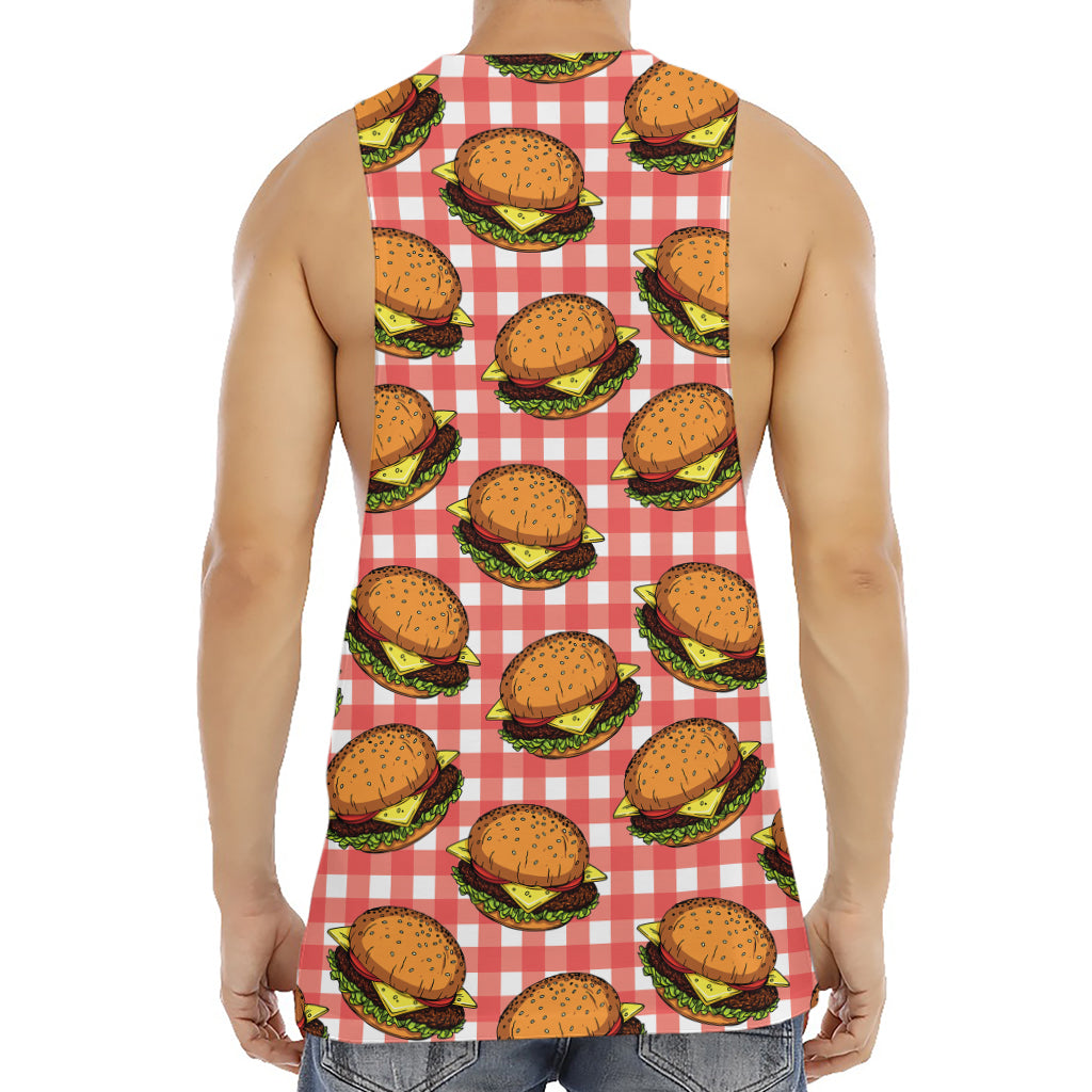 Hamburger Plaid Pattern Print Men's Muscle Tank Top