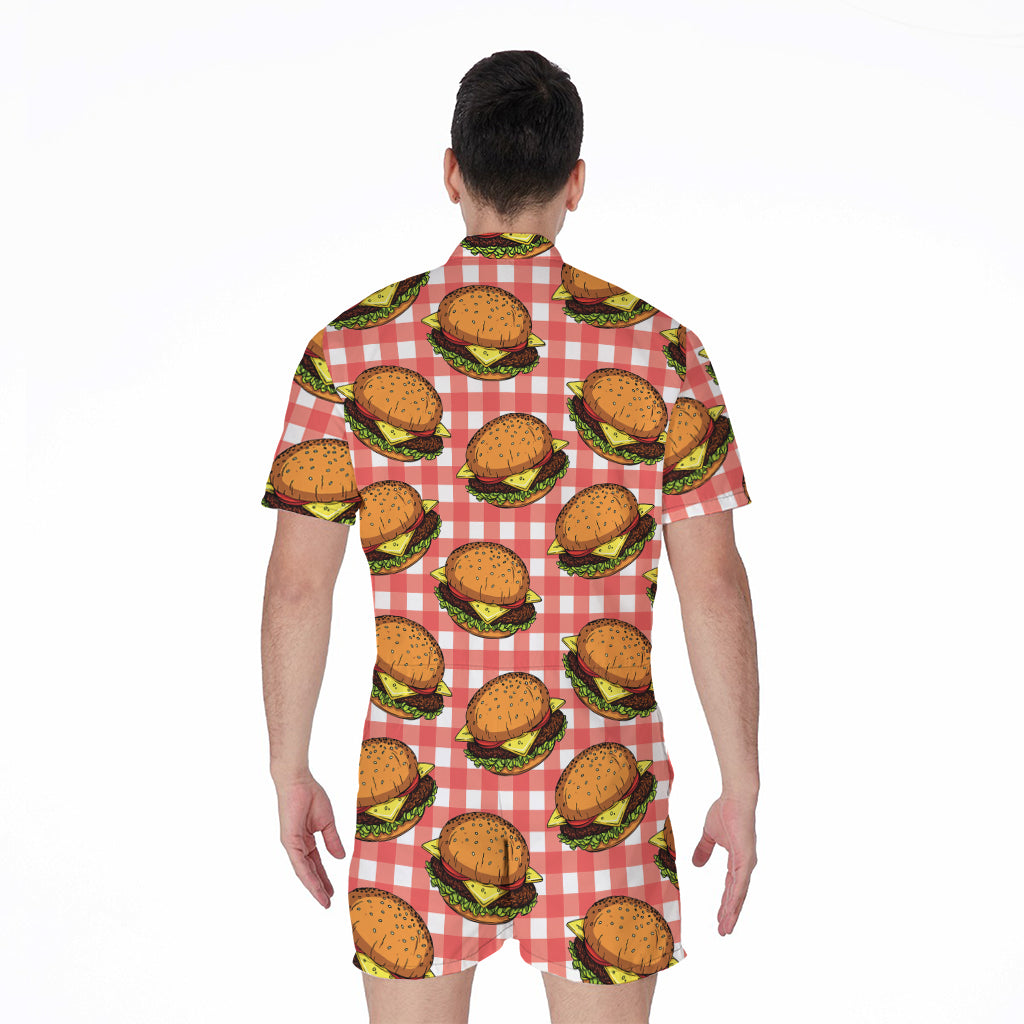 Hamburger Plaid Pattern Print Men's Rompers