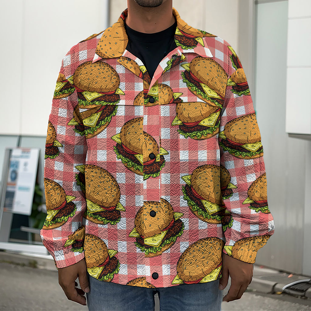 Hamburger Plaid Pattern Print Men's Shirt Jacket