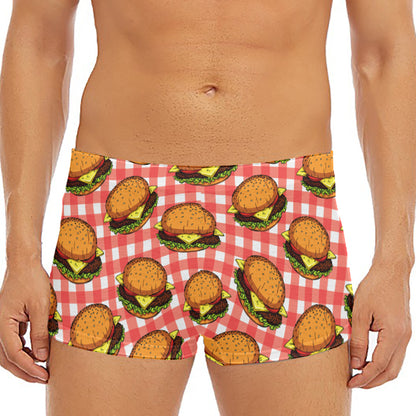 Hamburger Plaid Pattern Print Men's Short Boxer Briefs