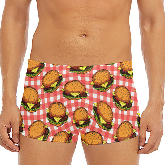 Hamburger Plaid Pattern Print Men's Short Boxer Briefs