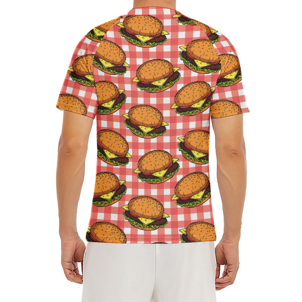 Hamburger Plaid Pattern Print Men's Short Sleeve Rash Guard