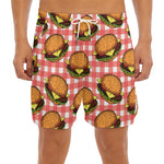 Hamburger Plaid Pattern Print Men's Split Running Shorts