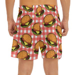 Hamburger Plaid Pattern Print Men's Split Running Shorts