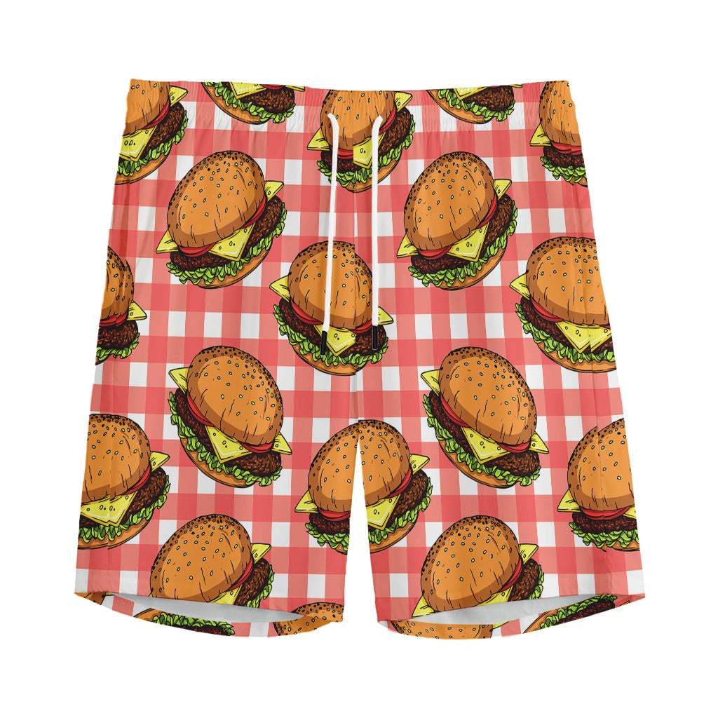 Hamburger Plaid Pattern Print Men's Sports Shorts