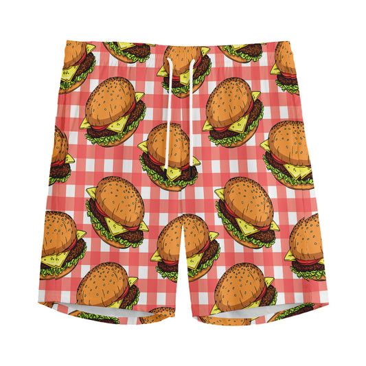 Hamburger Plaid Pattern Print Men's Sports Shorts