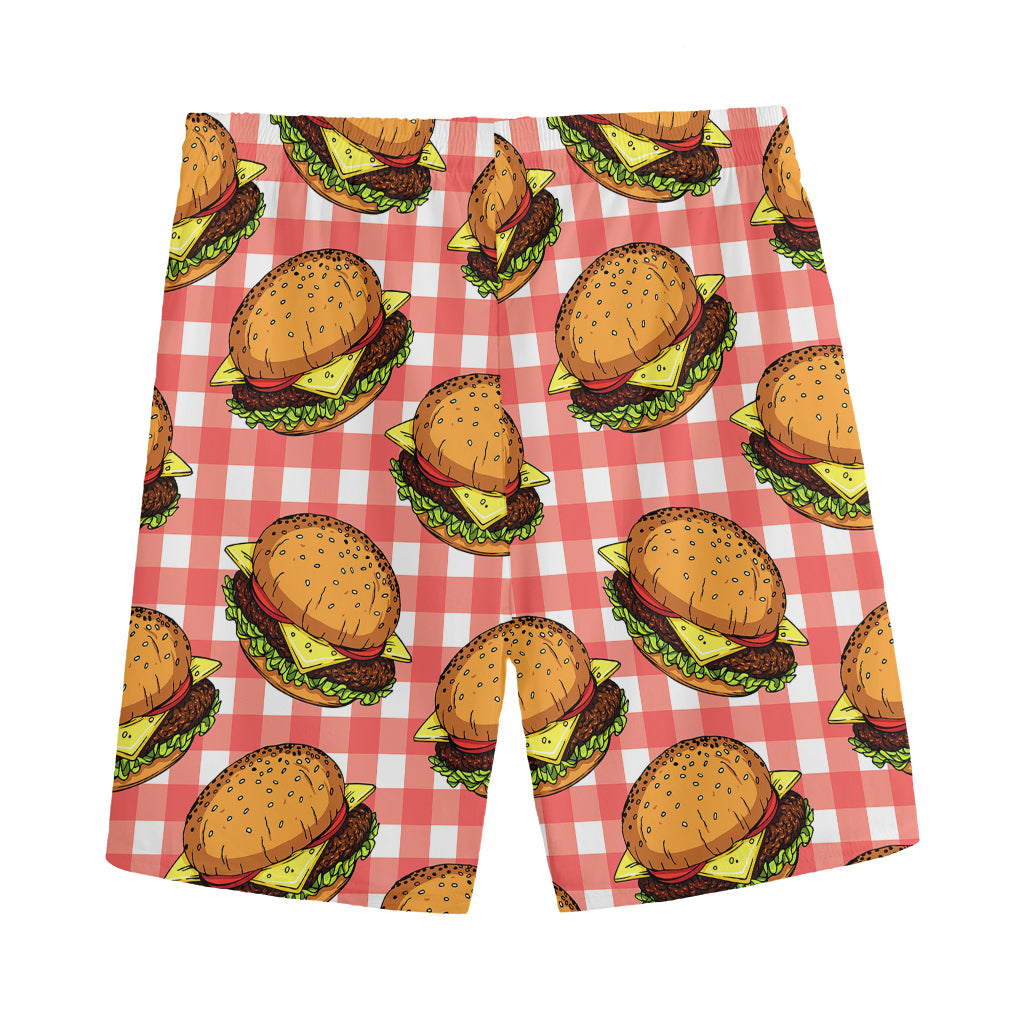 Hamburger Plaid Pattern Print Men's Sports Shorts