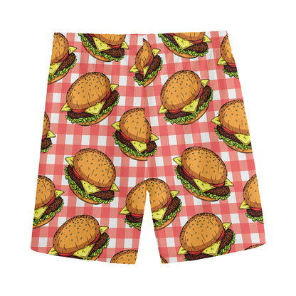 Hamburger Plaid Pattern Print Men's Sports Shorts