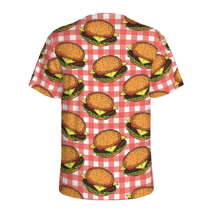 Hamburger Plaid Pattern Print Men's Sports T-Shirt