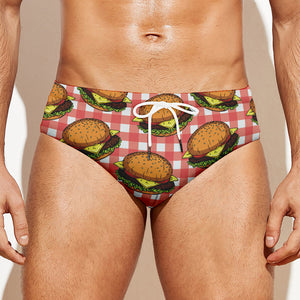 Hamburger Plaid Pattern Print Men's Swim Briefs