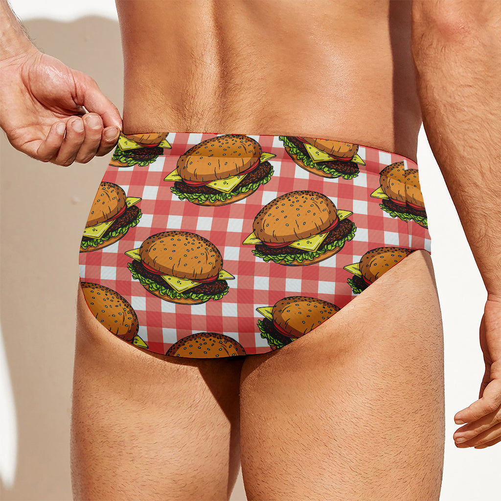 Hamburger Plaid Pattern Print Men's Swim Briefs