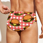 Hamburger Plaid Pattern Print Men's Swim Briefs