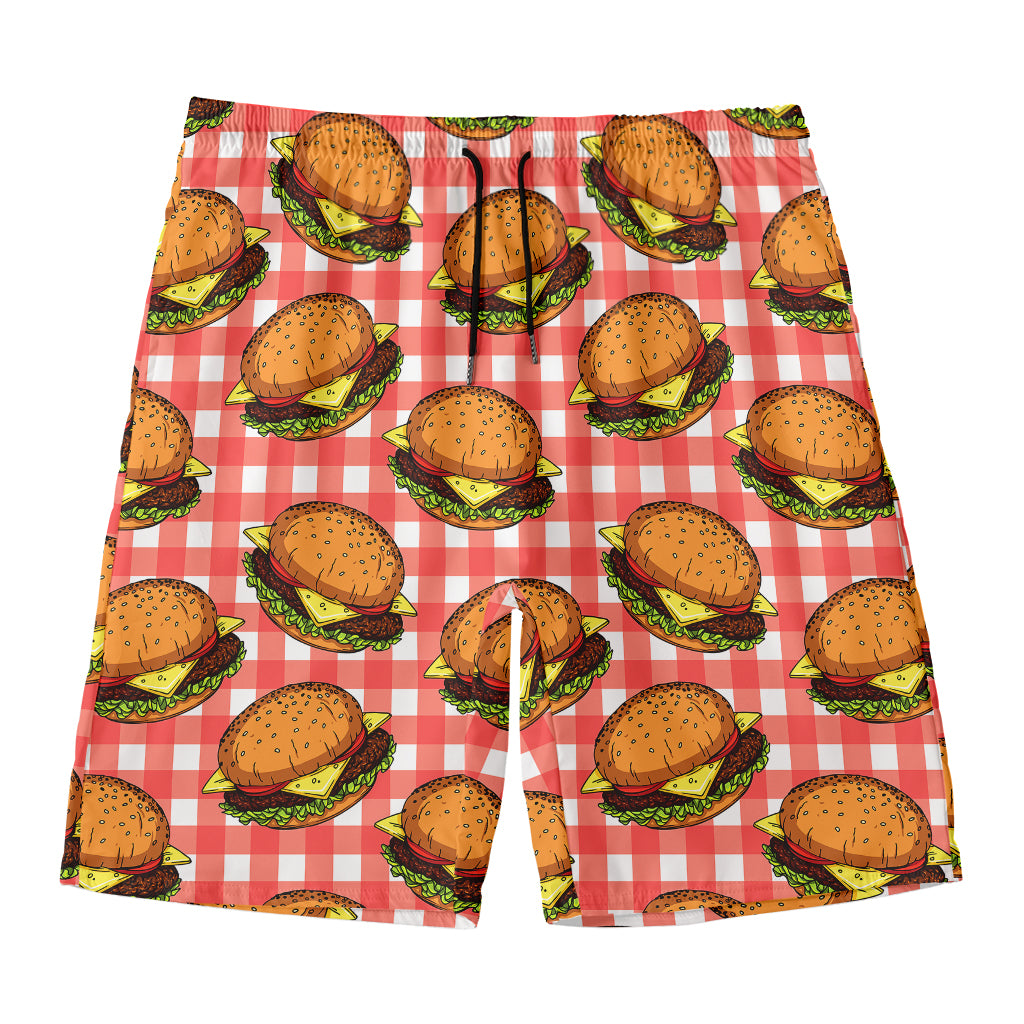 Hamburger Plaid Pattern Print Men's Swim Trunks