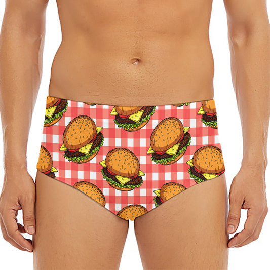 Hamburger Plaid Pattern Print Men's Triangle Swim Briefs