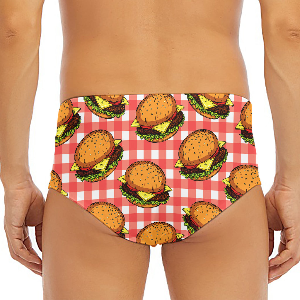 Hamburger Plaid Pattern Print Men's Triangle Swim Briefs