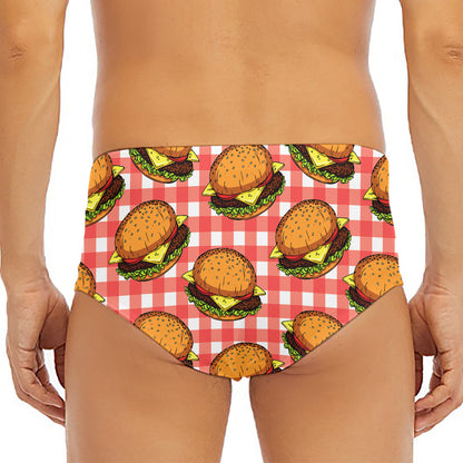 Hamburger Plaid Pattern Print Men's Triangle Swim Briefs