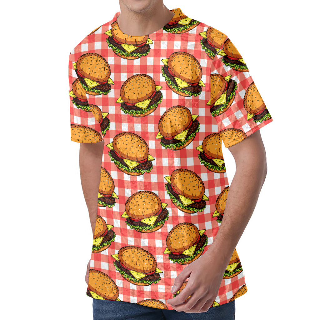 Hamburger Plaid Pattern Print Men's Velvet T-Shirt