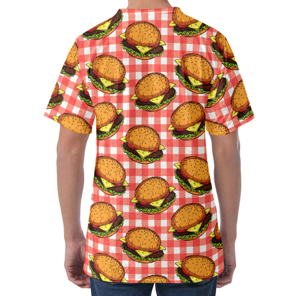 Hamburger Plaid Pattern Print Men's Velvet T-Shirt
