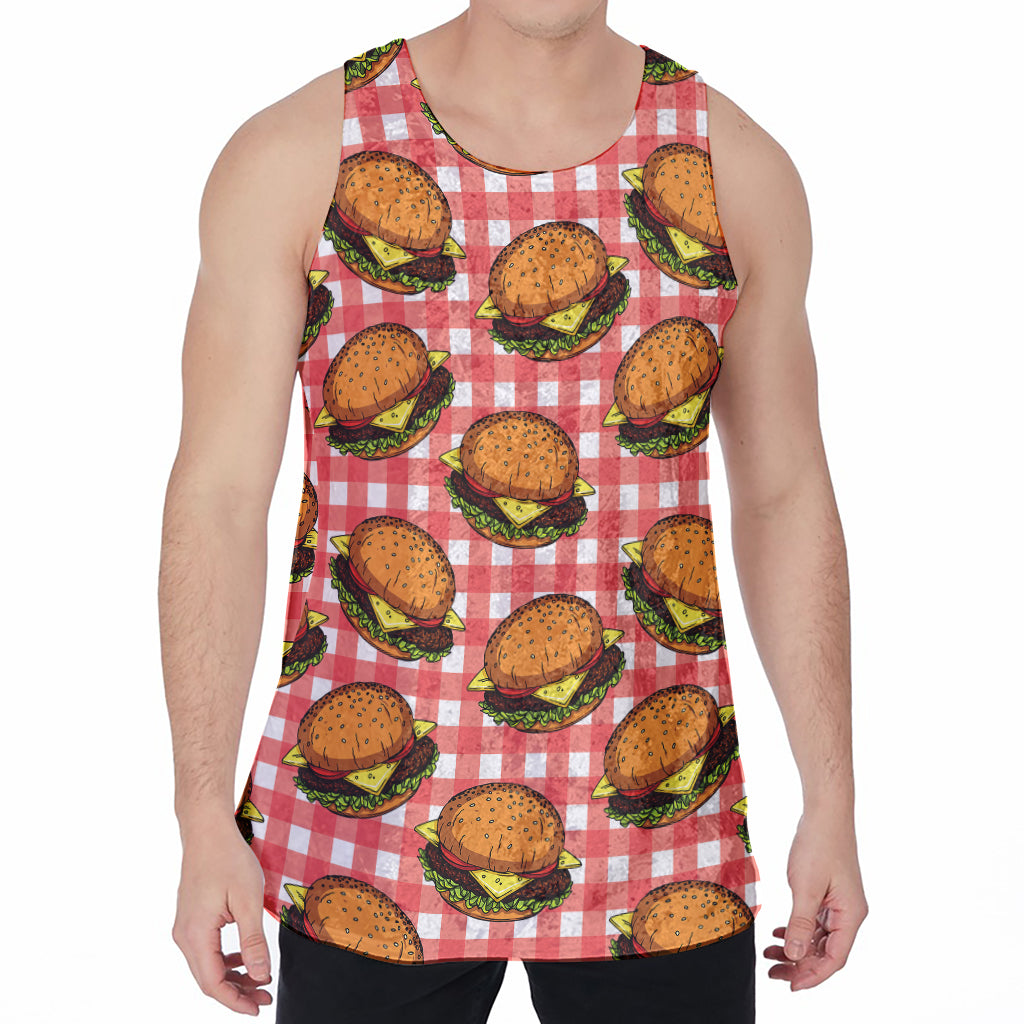 Hamburger Plaid Pattern Print Men's Velvet Tank Top