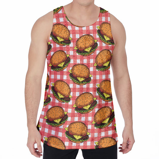 Hamburger Plaid Pattern Print Men's Velvet Tank Top