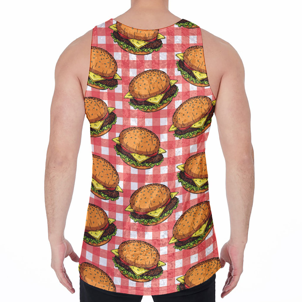 Hamburger Plaid Pattern Print Men's Velvet Tank Top
