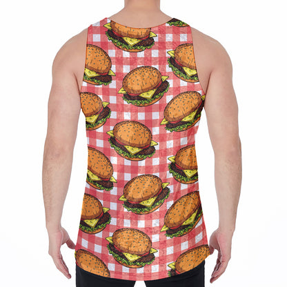 Hamburger Plaid Pattern Print Men's Velvet Tank Top