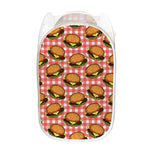 Hamburger Plaid Pattern Print Mesh Laundry Hamper