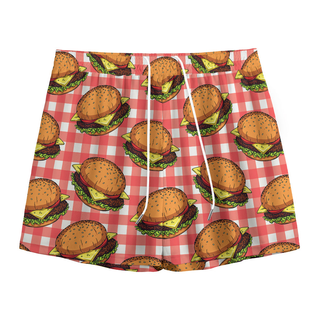 Hamburger Plaid Pattern Print Mesh Shorts