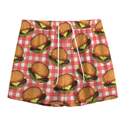 Hamburger Plaid Pattern Print Mesh Shorts