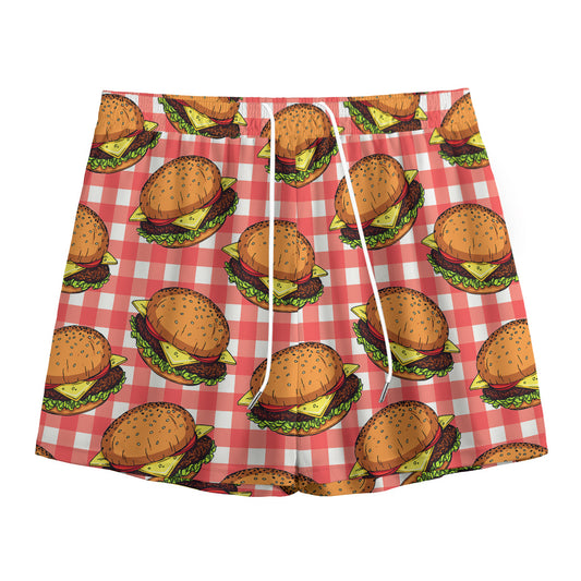 Hamburger Plaid Pattern Print Mesh Shorts