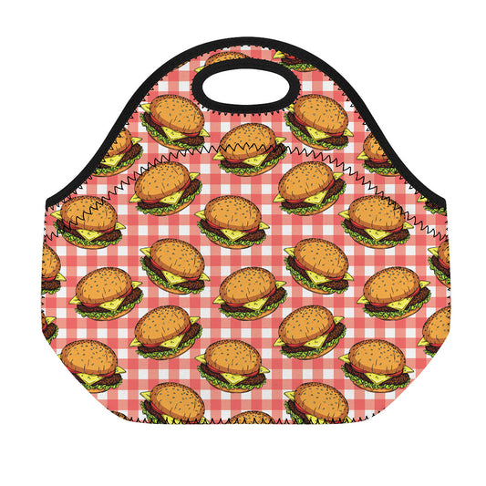 Hamburger Plaid Pattern Print Neoprene Lunch Bag